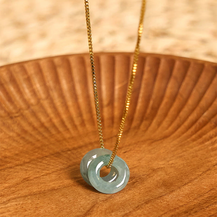 Buddha Stones Jade Double Peace Buckle Prosperity Necklace Pendant