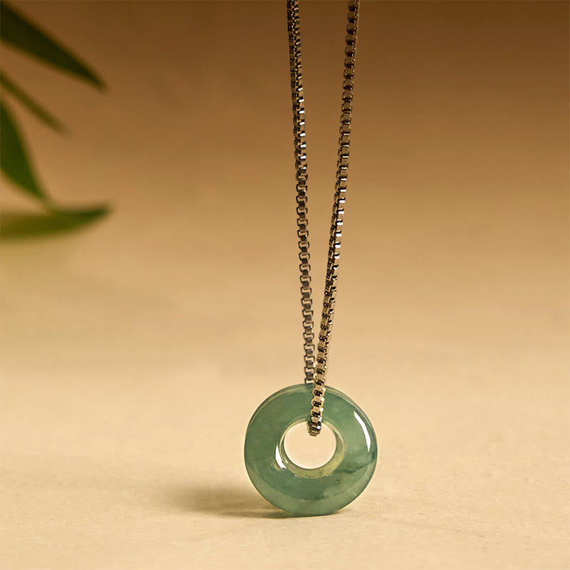 Buddha Stones Jade Double Peace Buckle Prosperity Necklace Pendant