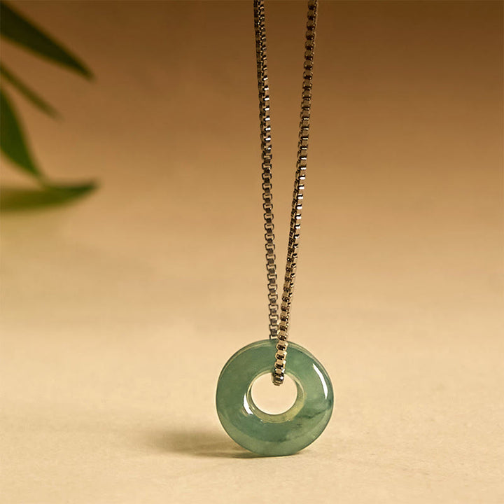 Buddha Stones Jade Double Peace Buckle Prosperity Necklace Pendant