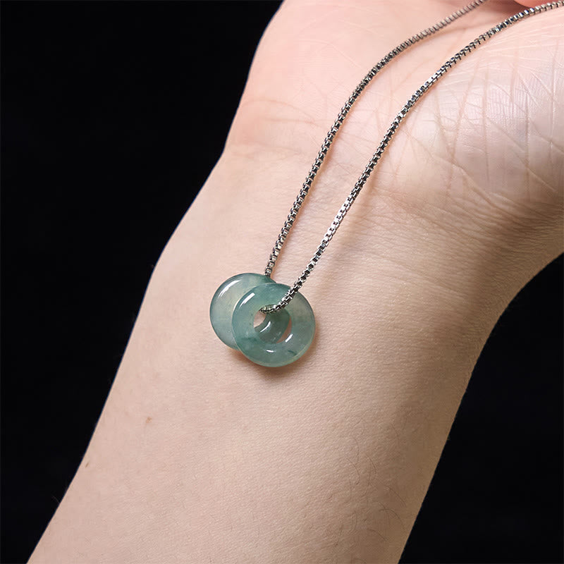 Buddha Stones Jade Double Peace Buckle Prosperity Necklace Pendant - image 12