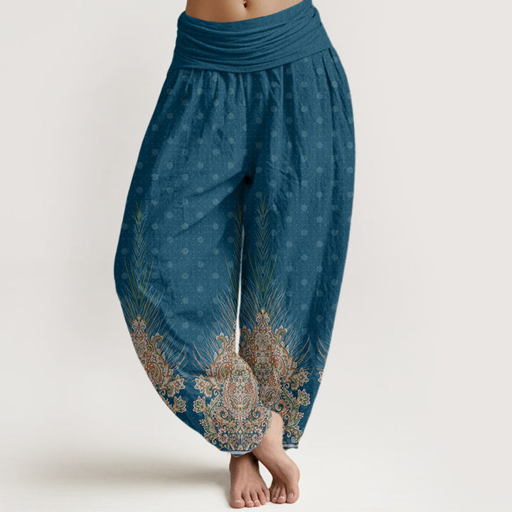 Buddha Stones Ethnic Peacock Floral Pattern Women's Elastic Waist Harem Pants - Teal - US22，UK/AU26，EU54 (6XL) - image 0