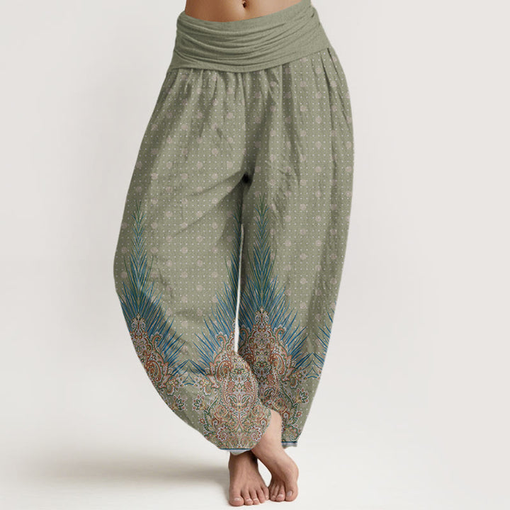 Buddha Stones Ethnic Peacock Floral Pattern Women's Elastic Waist Harem Pants - DarkSeaGreen - US22，UK/AU26，EU54 (6XL) - image 4