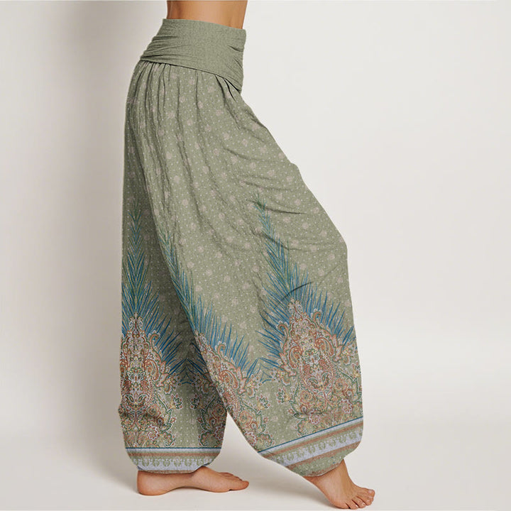 Buddha Stones Cotton Ethnic Peacock Floral Pattern Women's Elastic Waist Harem Pants - image 6