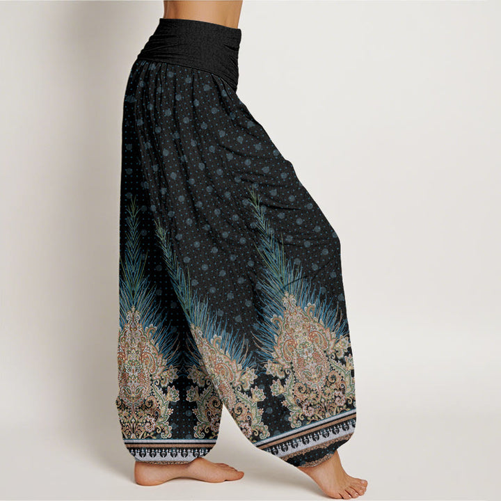 Buddha Stones Ethnic Peacock Floral Pattern Women's Elastic Waist Harem Pants - image 9