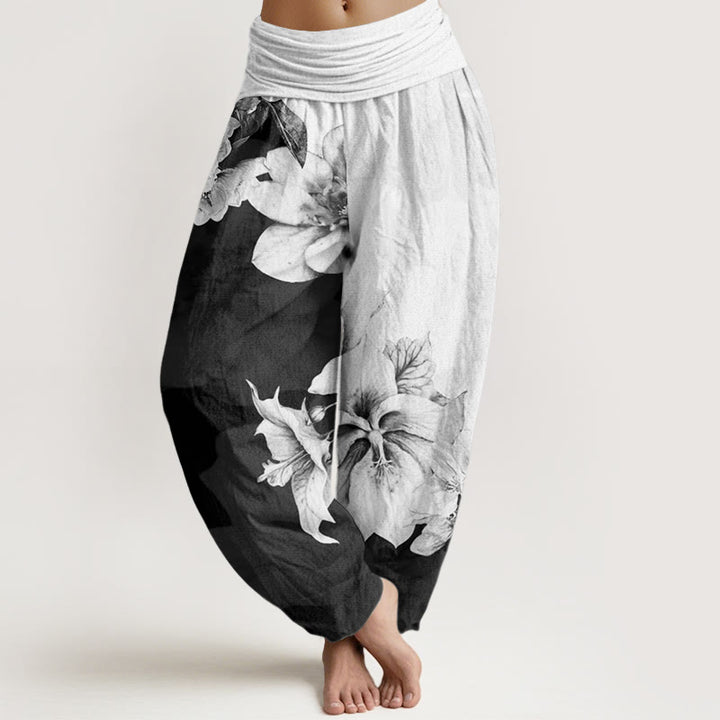 Buddha Stones Camellia Pattern Women's Elastic Waist Harem Pants - WhiteSmoke - US22，UK/AU26，EU54 (6XL) - image 0