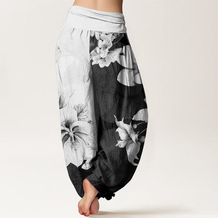 Buddha Stones Cotton Camellia Pattern Women's Elastic Waist Harem Pants - image 1