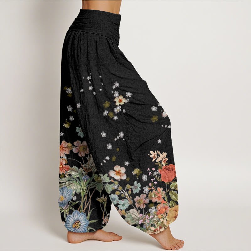 Buddha Stones Various Flowers Pattern Women's Elastic Waist Harem Pants - image 2
