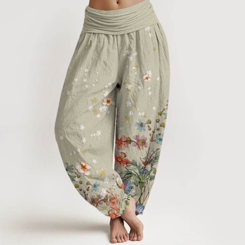 Buddha Stones Various Flowers Pattern Women's Elastic Waist Harem Pants - DarkSeaGreen - US22，UK/AU26，EU54 (6XL) - image 4