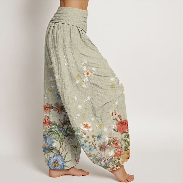 Buddha Stones Cotton Various Flowers Pattern Women's Elastic Waist Harem Pants - image 6