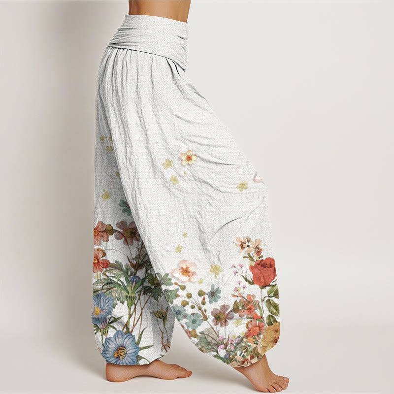 Buddha Stones Various Flowers Pattern Women's Elastic Waist Harem Pants - image 9