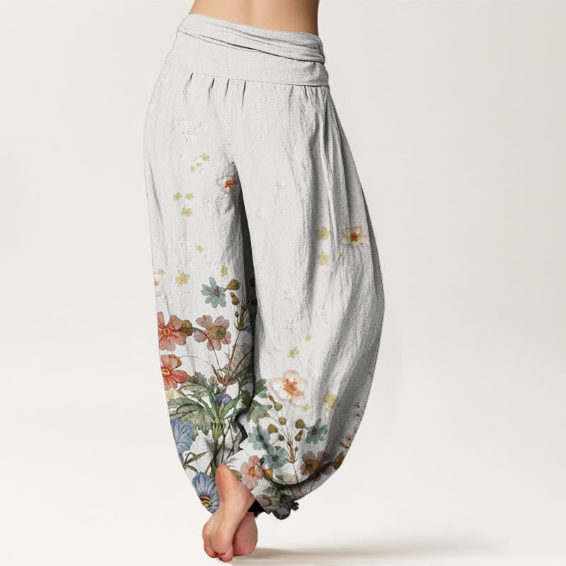 Buddha Stones Cotton Various Flowers Pattern Women's Elastic Waist Harem Pants - image 8