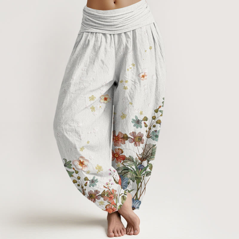 Buddha Stones Various Flowers Pattern Women's Elastic Waist Harem Pants - WhiteSmoke - US22，UK/AU26，EU54 (6XL) - image 7