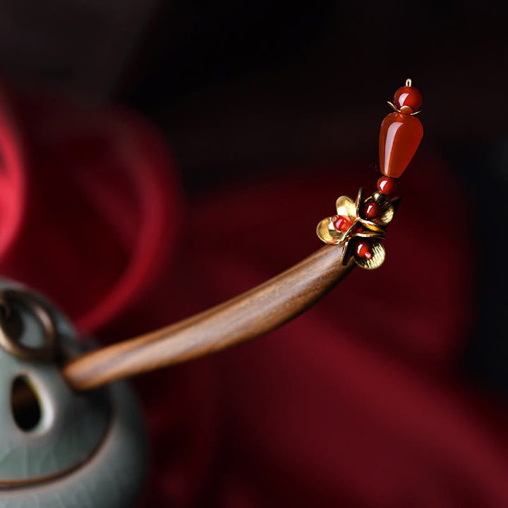 Buddha Stones Silver Tassel Green Sandalwood Soothing Hairpin