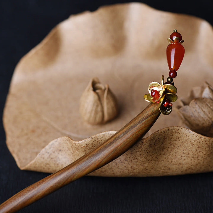 Buddha Stones Silver Tassel Green Sandalwood Soothing Hairpin