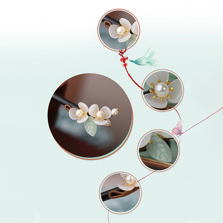 Buddha Stones Grain Wood Liuli Magnolia Flowers Pearl Protection Hairpin