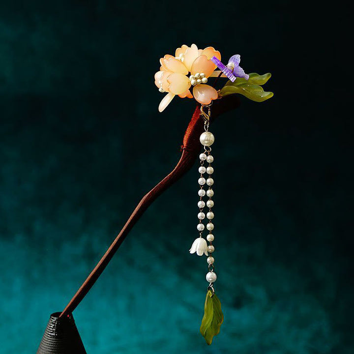 Buddha Stones Grain Wood Liuli Lily Of The Valley Flowers Pearl Tassels Purity Hairpin