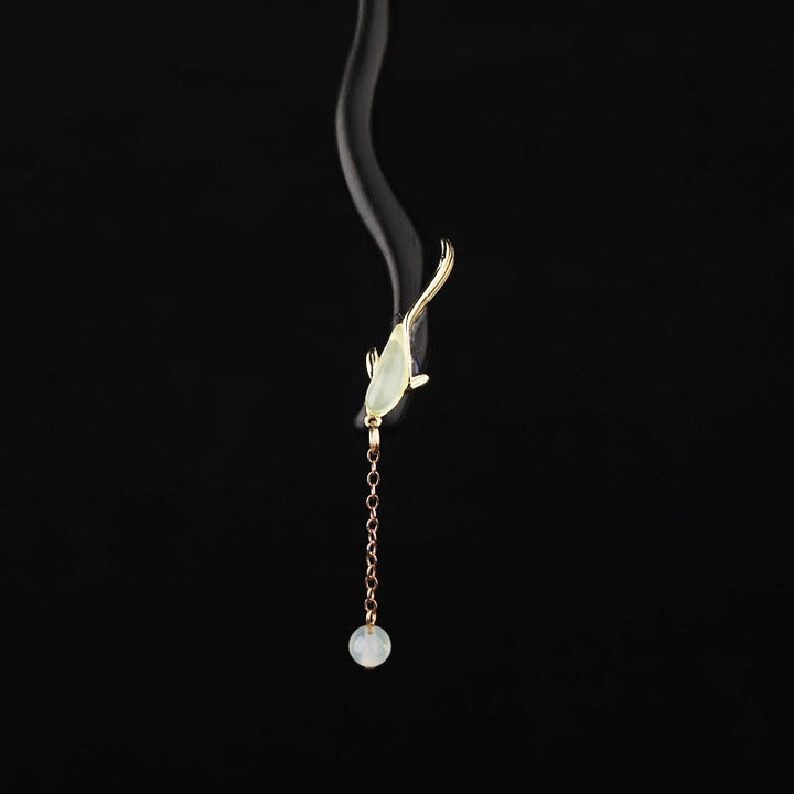 Buddha Stones Ebony Hetian Jade Fish Blessing Hairpin
