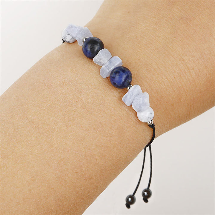Buddha Stones Don't Make Me Roar Purple Agate Blue Lace Agate Blue Sodalite Protection Bracelet