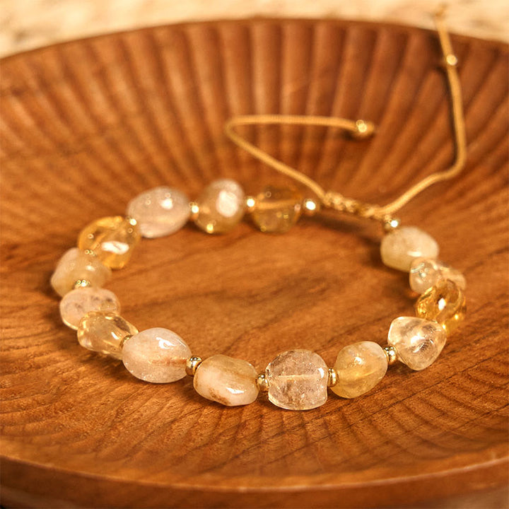 Buddha Stones Irregular Shape Citrine Braid String Happiness Bracelet