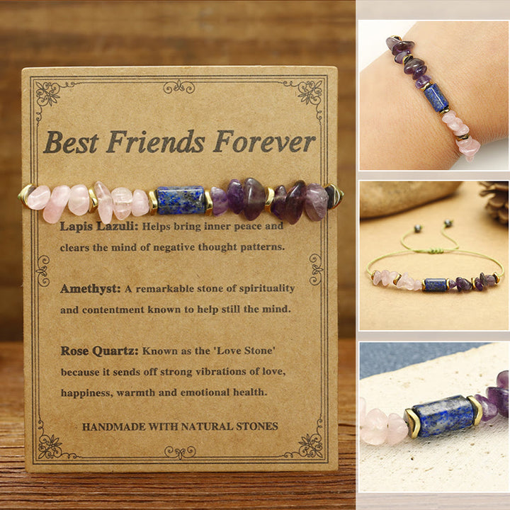 Buddha Stones Best Friends Forever Amethyst Rose Quartz Lazurite Spiritual Bracelet