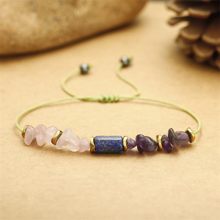 Buddha Stones Best Friends Forever Amethyst Rose Quartz Lazurite Spiritual Bracelet