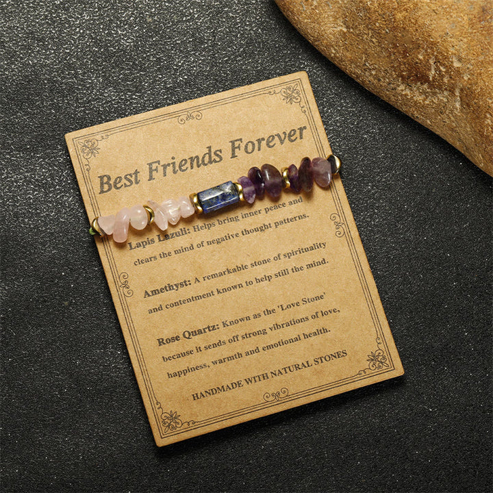 Buddha Stones Best Friends Forever Amethyst Rose Quartz Lazurite Lapis Lazuli Spiritual Bracelet - image 11