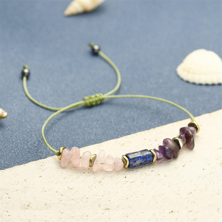Buddha Stones Best Friends Forever Amethyst Rose Quartz Lazurite Spiritual Bracelet