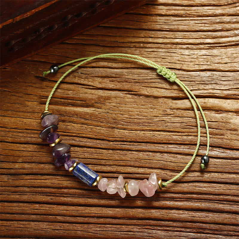 Buddha Stones Best Friends Forever Amethyst Rose Quartz Lazurite Spiritual Bracelet