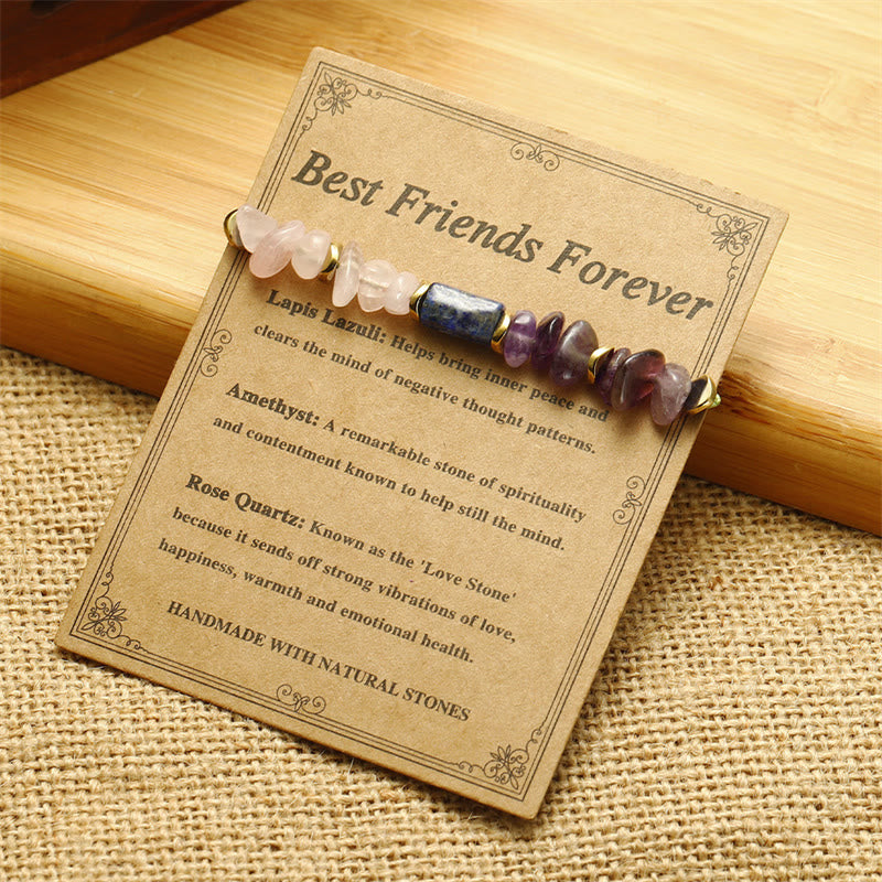 Buddha Stones Best Friends Forever Amethyst Rose Quartz Lazurite Lapis Lazuli Spiritual Bracelet - image 3