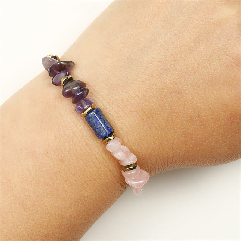 Buddha Stones Best Friends Forever Amethyst Rose Quartz Lazurite Lapis Lazuli Spiritual Bracelet - image 10