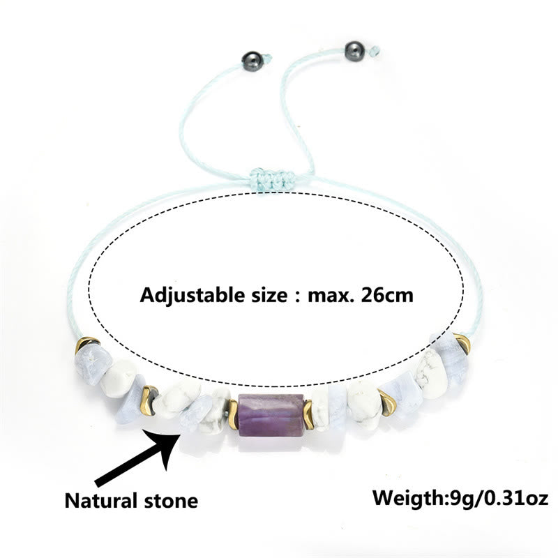 Buddha Stones De-Stress Amethyst Blue Lace Agate Howlite Healing Bracelet