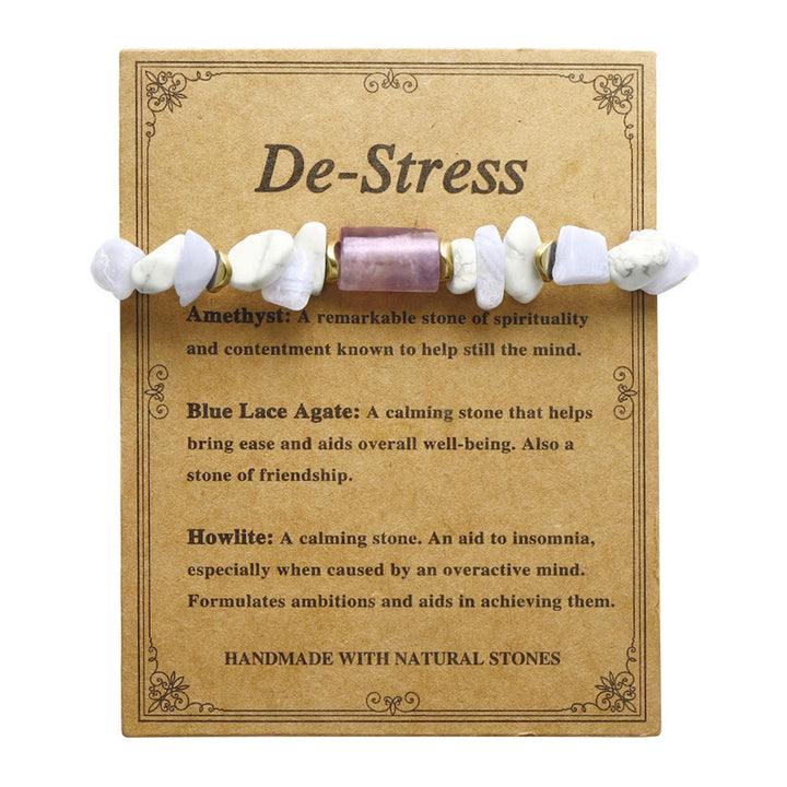 Buddha Stones De-Stress Amethyst Blue Lace Agate Howlite Healing Bracelet
