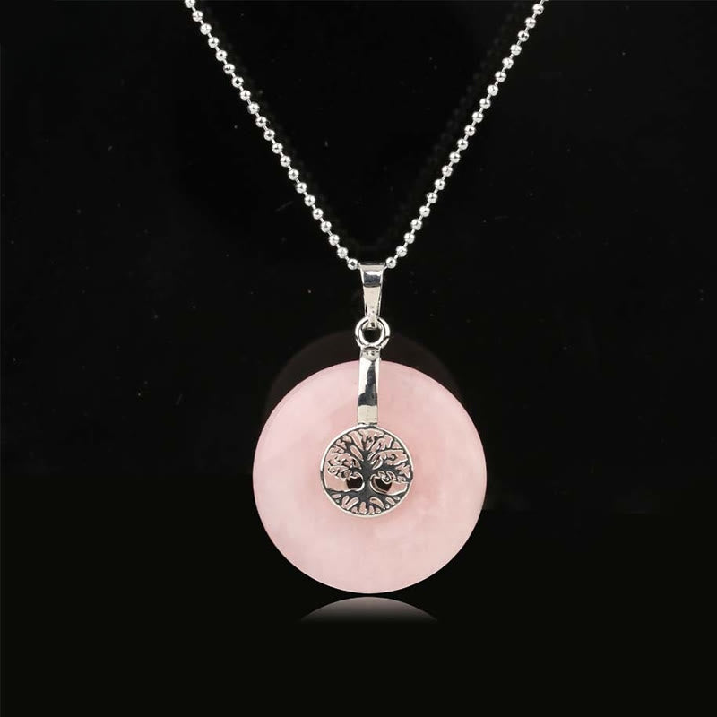 Buddha Stones Various Crystal Rose Quartz Green Aventurine Amethyst The Tree of Life Kindness Necklace Pendant - Rose Quartz - image 2