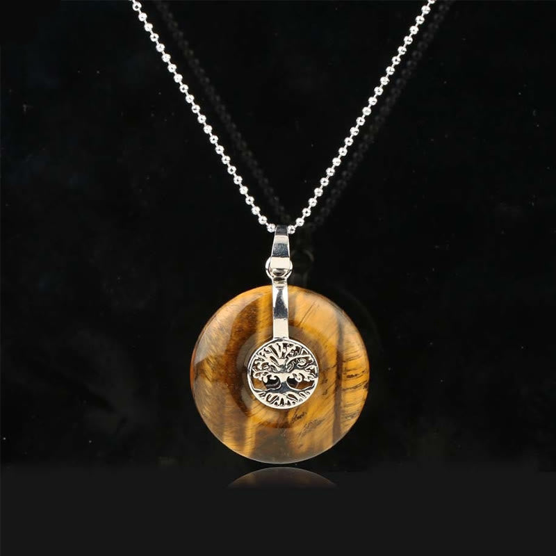 Buddha Stones Various Crystal Rose Quartz Green Aventurine Amethyst The Tree of Life Kindness Necklace Pendant - Tiger's Eye - image 12