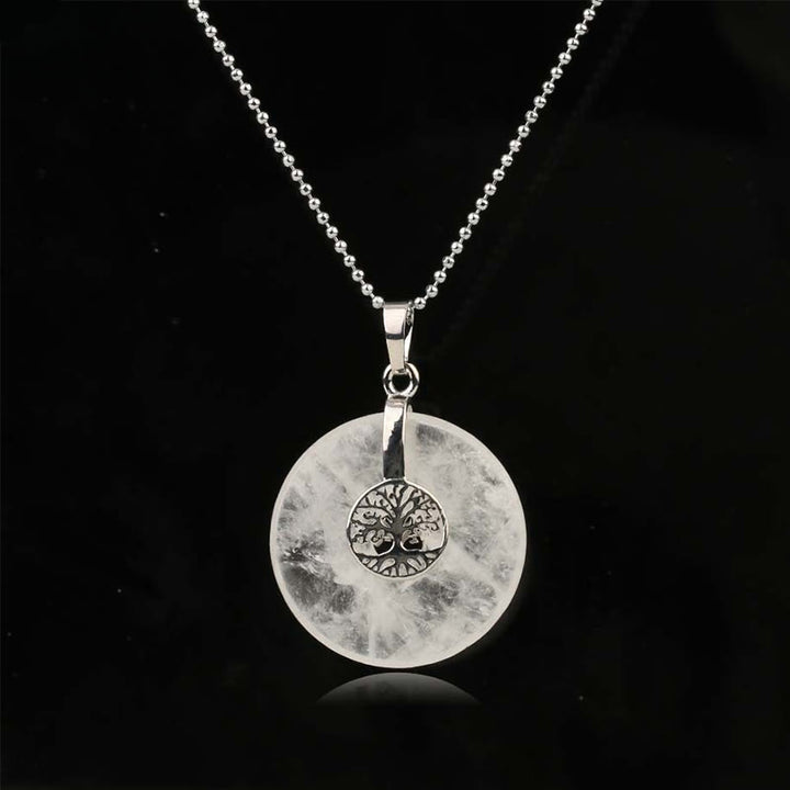 Buddha Stones Various Crystal Rose Quartz Green Aventurine Amethyst The Tree of Life Kindness Necklace Pendant - White Crystal - image 10