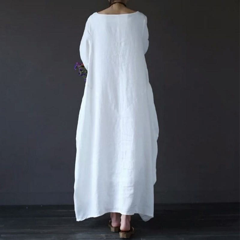 Buddha Stones Solid Color Three Quarter Sleeve Cotton Women's Maxi Dress - image 3