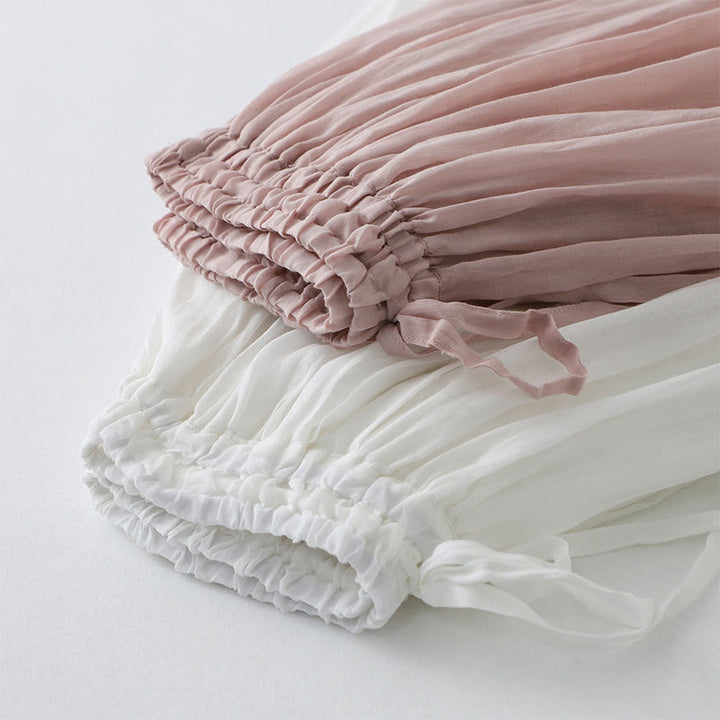 Buddha Stones Solid Lace Elastic Waist Ramie Linen Women's Skirt