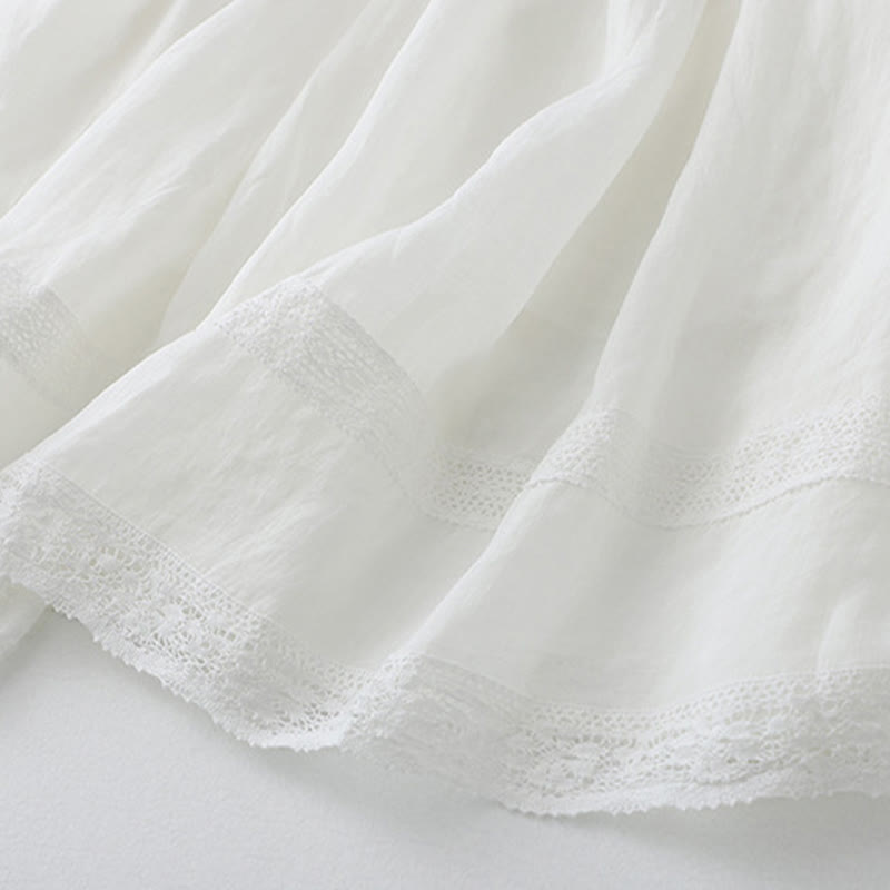 Buddha Stones Solid Lace Elastic Waist Ramie Linen Women's Skirt