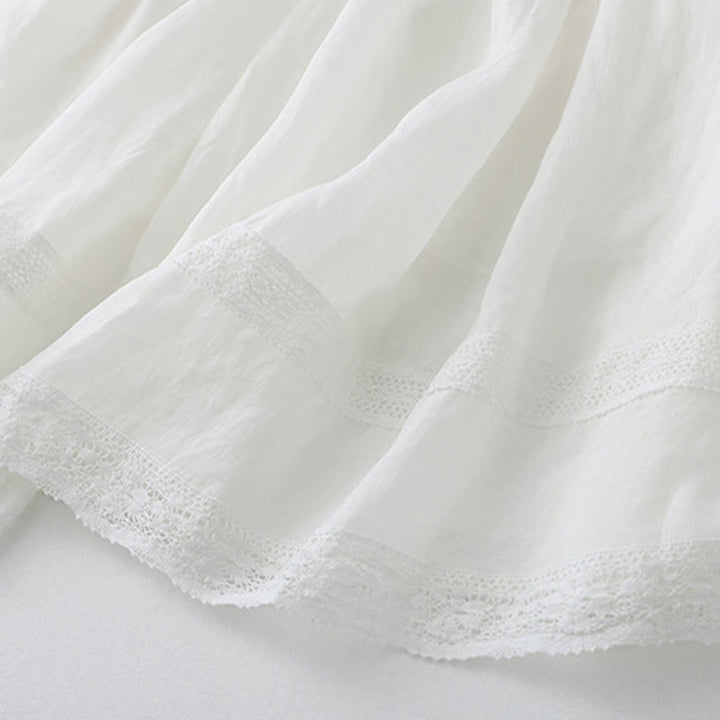Buddha Stones Solid Lace Elastic Waist Ramie Linen Women's Skirt