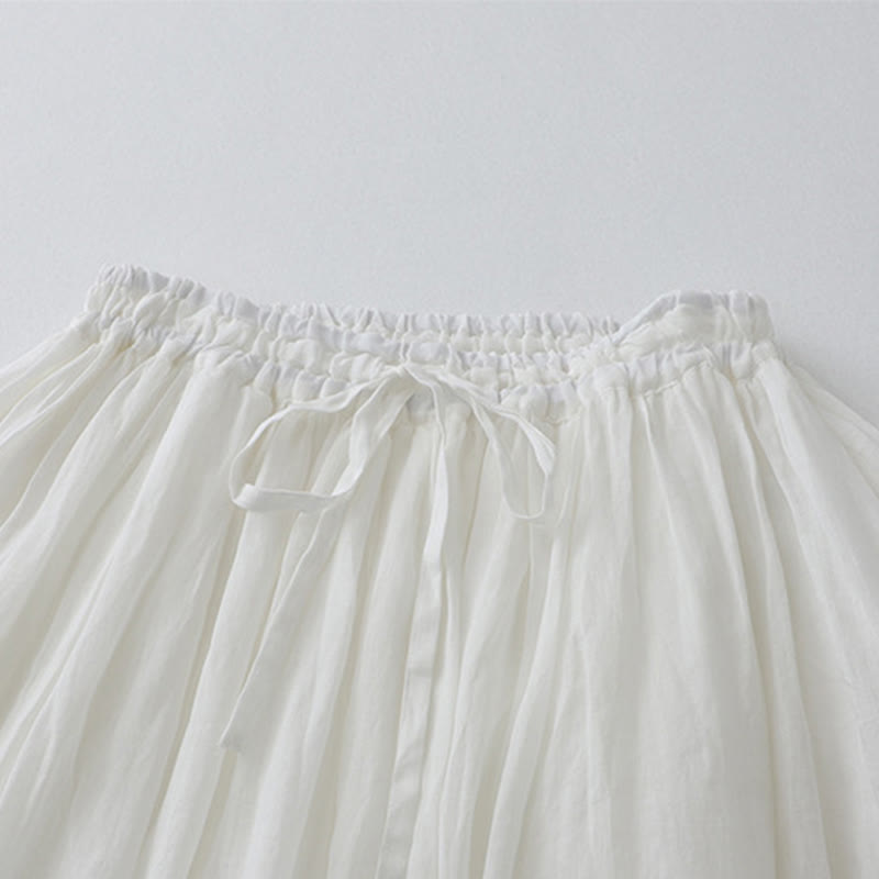 Buddha Stones Solid Lace Elastic Waist Ramie Linen Women's Skirt
