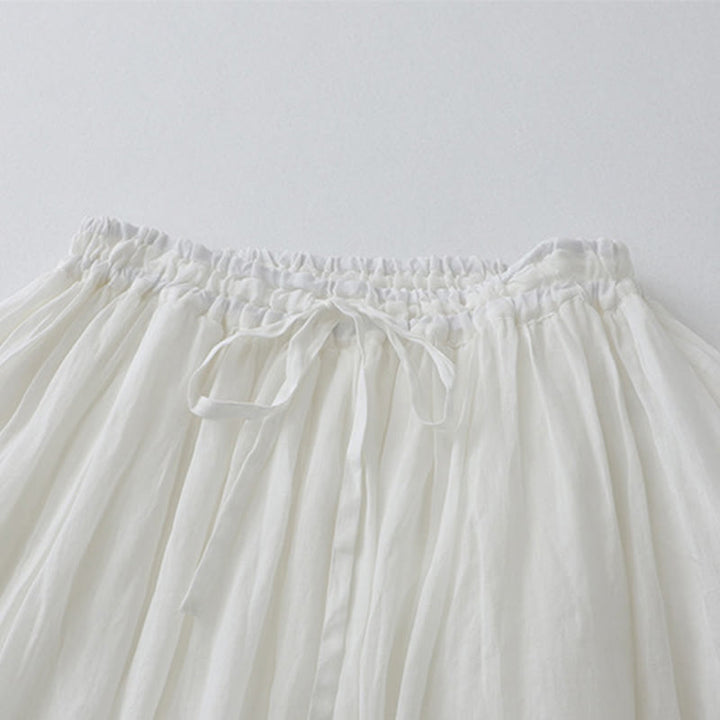 Buddha Stones Solid Lace Elastic Waist Ramie Linen Women's Skirt