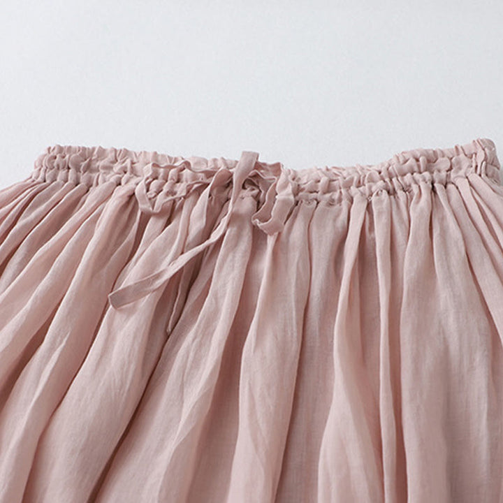 Buddha Stones Solid Lace Elastic Waist Ramie Linen Women's Skirt