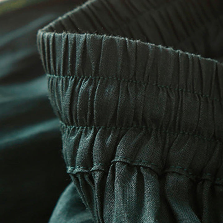 Buddha Stones Plain Lace Up Elastic Waist Linen Women's Skirt With Pockets