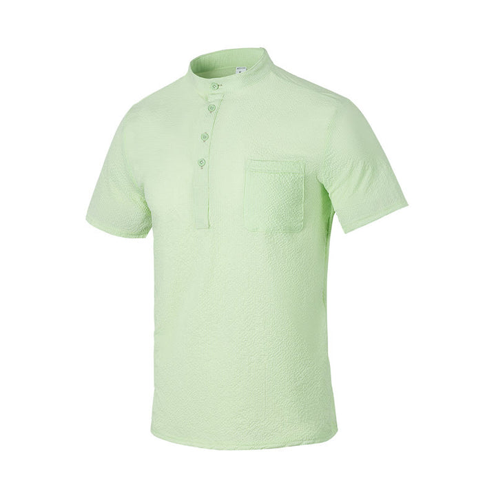 Buddha Stones Solid Color Polo Plaid Half Buttons Men's Short Sleeve Shirt - PaleGreen - US/UK/AU46，EU56 (3XL) - image 25