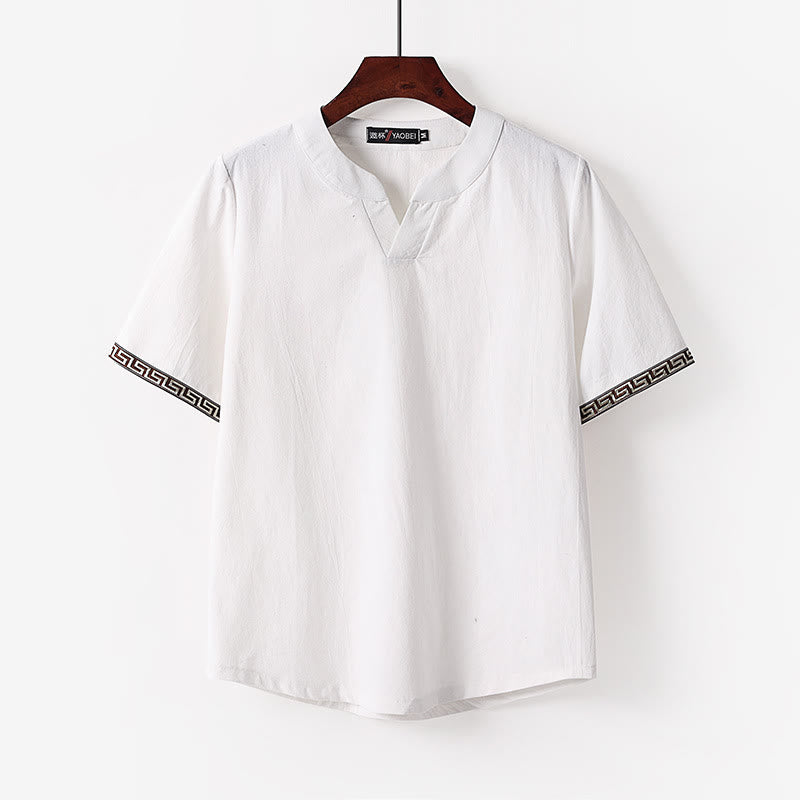 Buddha Stones Solid Short Sleeve Notched Neck Soft Cotton Men's T-Shirt
