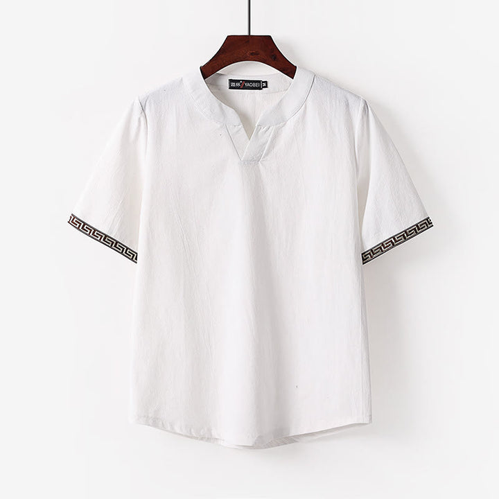 Buddha Stones Solid Short Sleeve Notched Neck Soft Cotton Men's T-Shirt