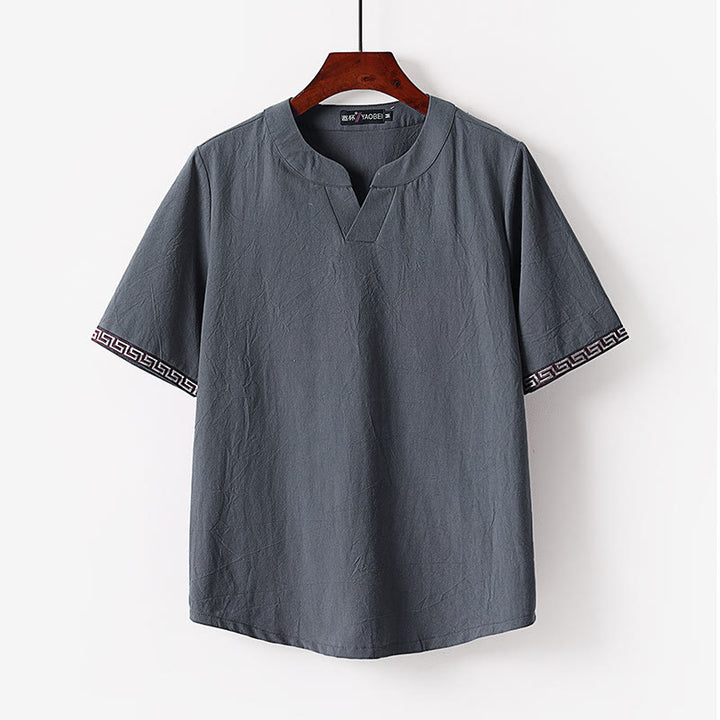 Buddha Stones Solid Short Sleeve Notched Neck Soft Cotton Men's T-Shirt