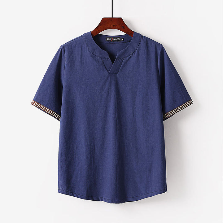 Buddha Stones Solid Short Sleeve Notched Neck Soft Cotton Men's T-Shirt