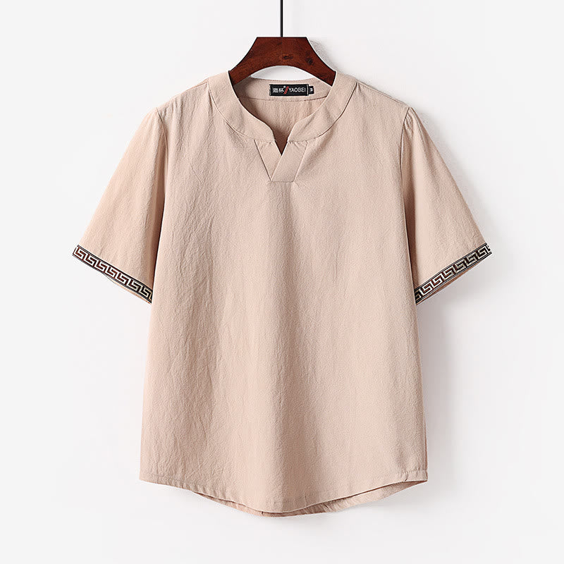 Buddha Stones Solid Short Sleeve Notched Neck Soft Cotton Men's T-Shirt
