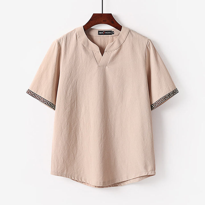 Buddha Stones Solid Short Sleeve Notched Neck Soft Cotton Men's T-Shirt